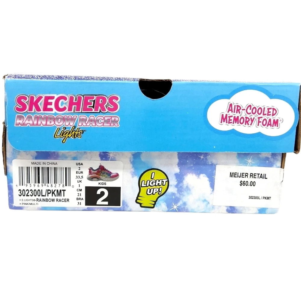 Light Up Shoes Rainbow, Slip-On, No Tie, Size 2 Girls, New, NIB, Skechers